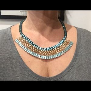 NECKLACE beaded green and blue unique choker style with clasp Vintage